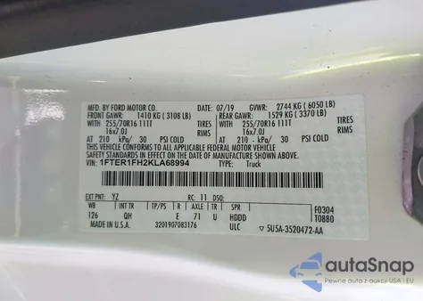 2019 Ford Ranger Xl from USA, damaged, VIN 1FTER1FH2KLA68994
